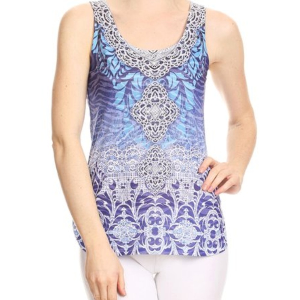 Barcode Apparel Blue Abstract Print Tank